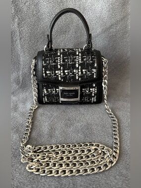 Kate Spade Black and White Mini Tweed Hand Bag With Unbranded Chain